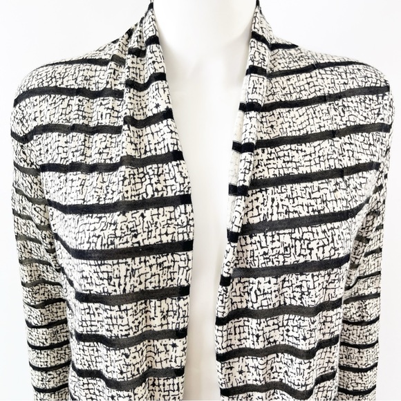 Neiman Marcus Cashmere Collection Gray Striped Open Front Cardigan Sweater Sz S - Picture 2 of 9